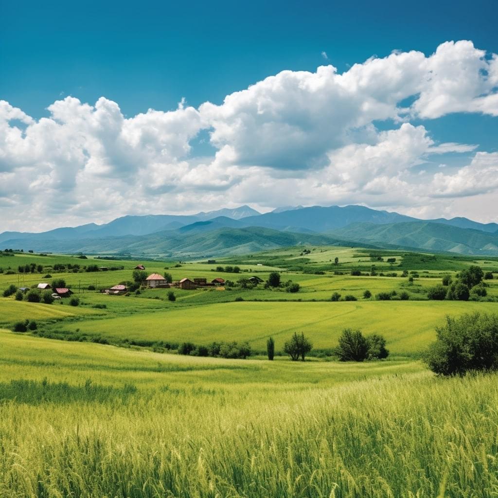 Green fields in rural Bulgaria